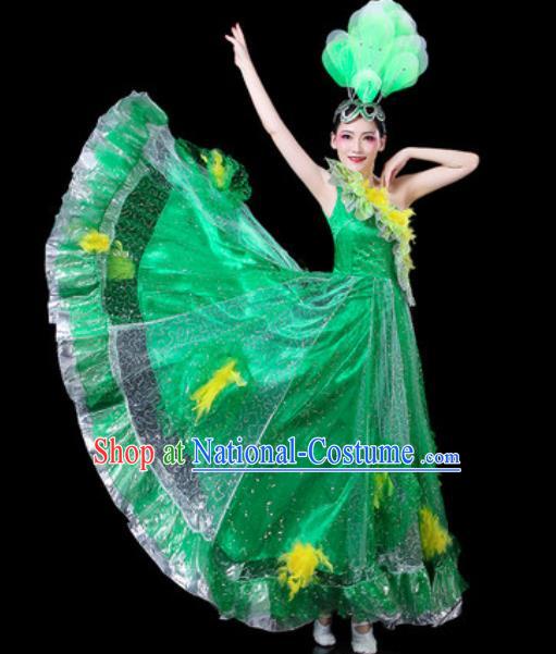 Top Grade Stage Show Chorus Costumes Group Dance Modern Dance Green Dress for Women