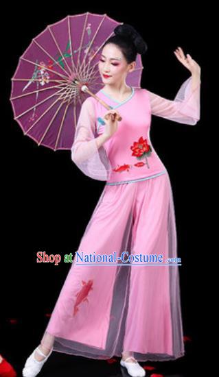 Chinese Traditional Folk Dance Costumes Fan Dance Yangko Drum Dance Pink Clothing for Women