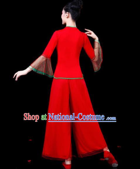 Chinese Traditional Folk Dance Costumes Fan Dance Yangko Drum Dance Red Mandarin Sleeve Clothing for Women