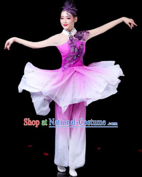 Chinese Classical Dance Costumes Traditional Umbrella Dance Purple Dress for Women