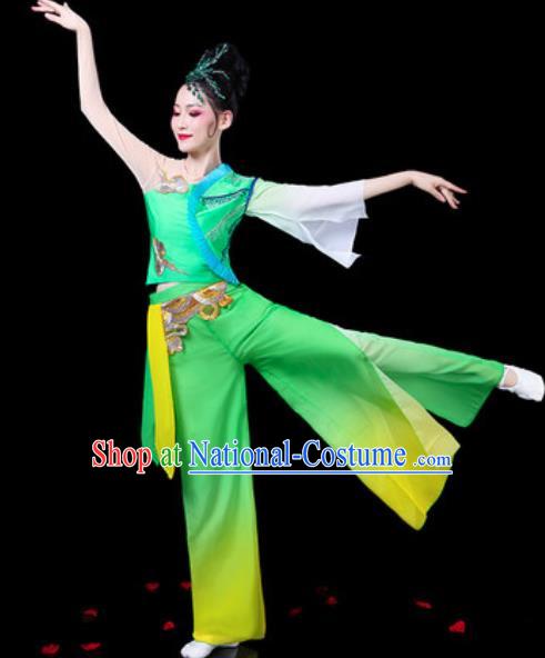 Chinese Traditional Folk Dance Yangko Dance Costumes Fan Dance Drum Dance Green Clothing for Women