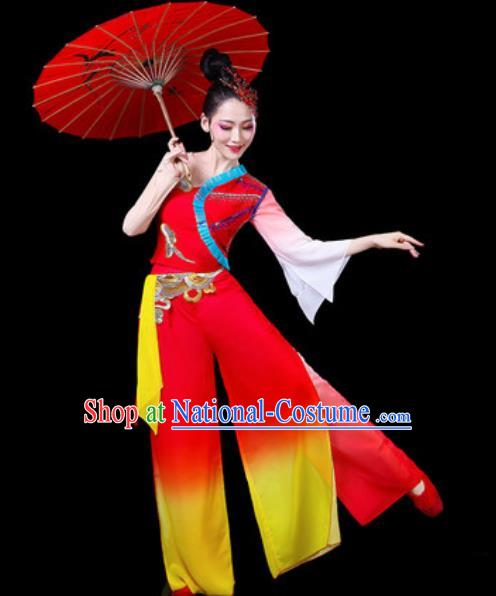 Chinese Traditional Folk Dance Yangko Dance Costumes Fan Dance Drum Dance Red Clothing for Women