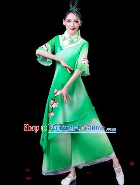 Chinese Classical Dance Costumes Traditional Umbrella Dance Lotus Dance Green Dress for Women