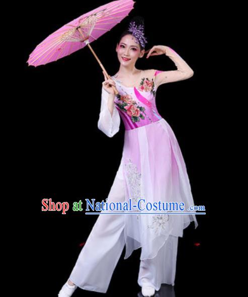 Chinese Classical Dance Umbrella Dance Costumes Traditional Lotus Dance Pink Dress for Women