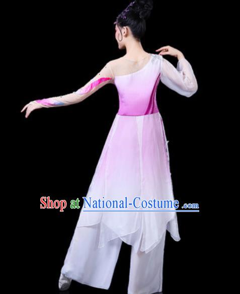 Chinese Classical Dance Umbrella Dance Costumes Traditional Lotus Dance Pink Dress for Women