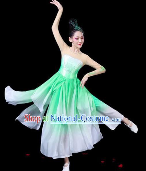 Chinese Classical Dance Costumes Traditional Umbrella Dance Green Dress for Women