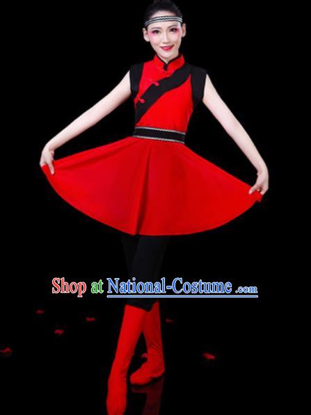 Chinese Ethnic Costumes Traditional Mongolian Nationality Folk Dance Red Dress for Women