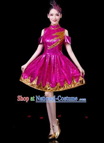 Top Grade Stage Show Chorus Costumes Group Dance Modern Dance Rosy Bubble Dress for Women