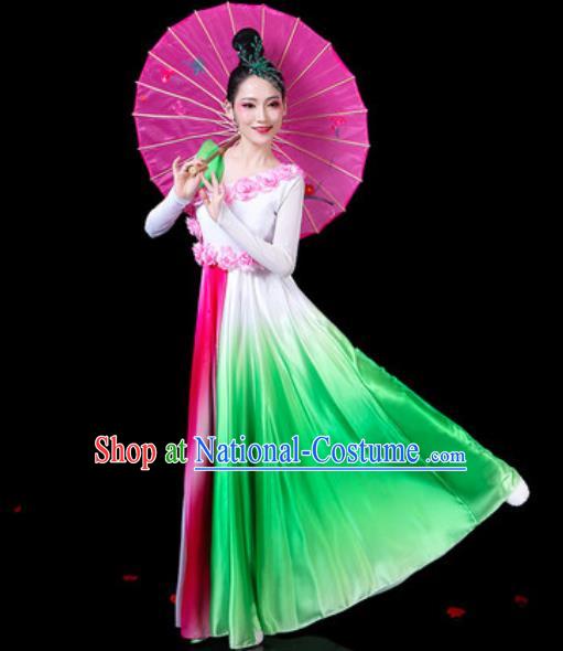 Chinese Classical Fan Dance Green Dress Traditional Chorus Umbrella Dance Costumes for Women