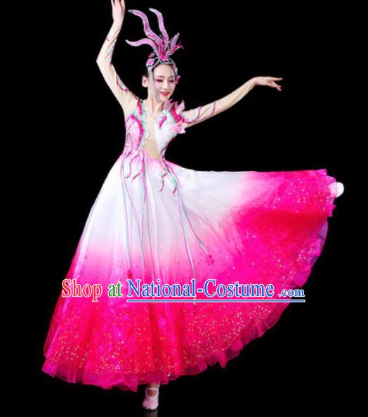 Top Grade Stage Show Chorus Costumes Modern Dance Group Dance Rosy Dress for Women