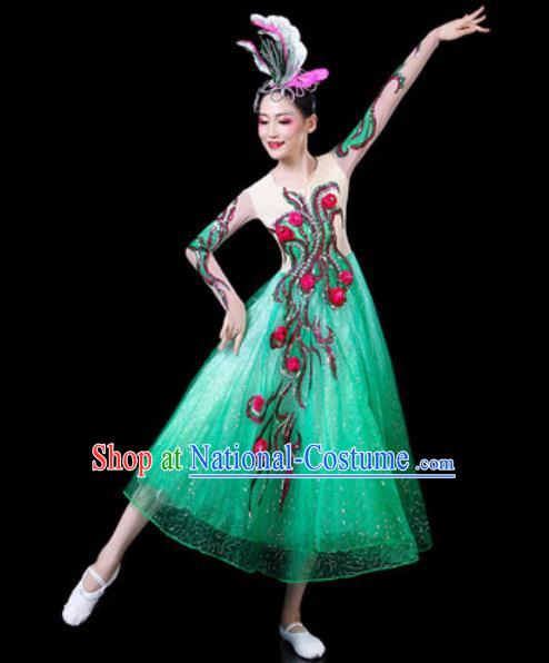 Top Grade Stage Show Chorus Costumes Modern Dance Group Dance Green Dress for Women