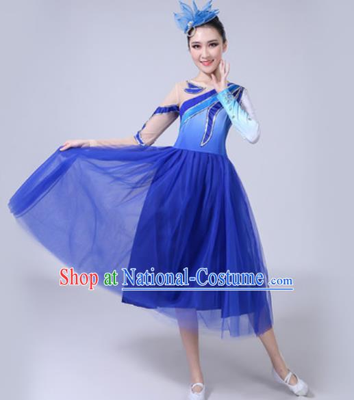 Top Grade Stage Show Chorus Costumes Modern Dance Group Dance Royalblue Dress for Women