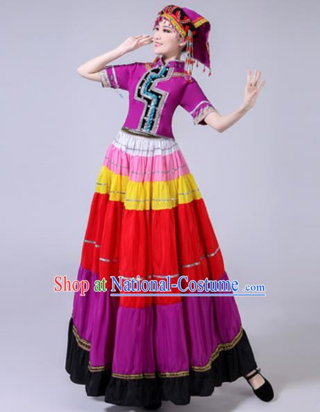 Chinese Ethnic Costumes Traditional Yi Nationality Folk Dance Pleated Dress for Women