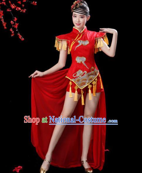 Chinese Traditional Folk Dance Yangko Dance Costumes Drum Dance Red Clothing for Women