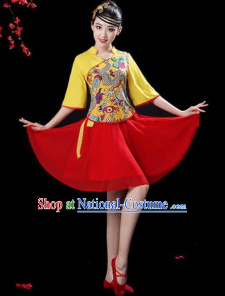 Chinese Folk Dance Drum Dance Costumes Traditional Fan Dance Yangko Red Short Dress for Women