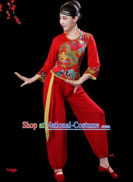 Traditional Chinese Folk Dance Drum Dance Costumes Fan Dance Yangko Red Clothing for Women