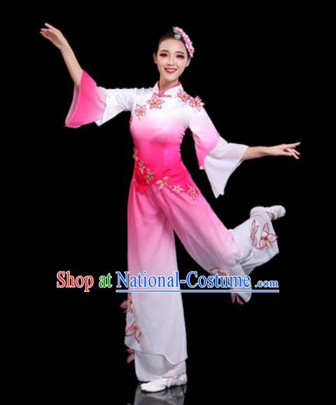 Traditional Chinese Folk Dance Drum Dance Costumes Fan Dance Yangko Pink Clothing for Women