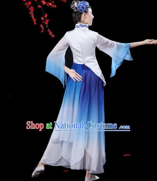 Chinese Classical Dance Umbrella Dance Blue Dress Traditional Group Dance Chorus Costumes for Women