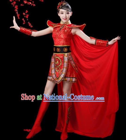 Traditional Chinese Folk Dance Waist Drum Dance Costumes Fan Dance Yangko Red Clothing for Women