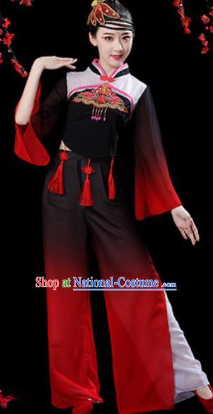 Chinese Folk Dance Yangko Dance Costumes Traditional Drum Dance Fan Dance Black Clothing for Women