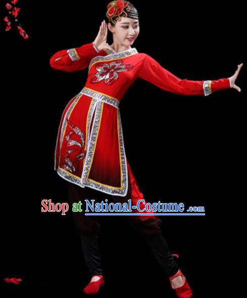 Traditional Chinese Folk Dance Costumes Fan Dance Waist Drum Dance Yangko Red Clothing for Women