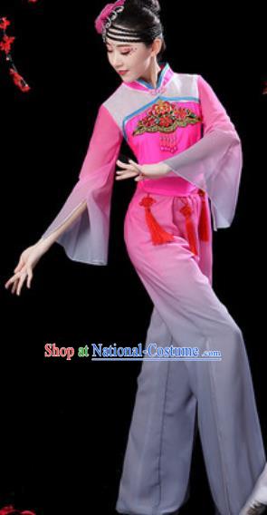 Chinese Folk Dance Yangko Dance Costumes Traditional Drum Dance Fan Dance Pink Clothing for Women