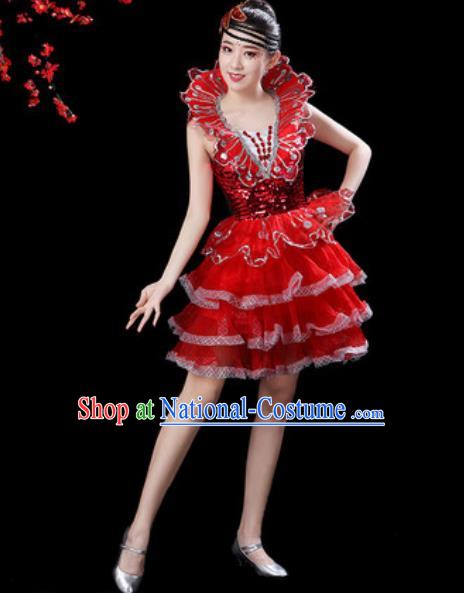 Top Grade Stage Show Costumes Modern Dance Chorus Red Bubble Short Dress for Women