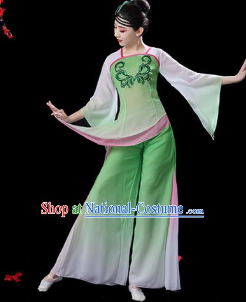 Traditional Chinese Folk Dance Green Costumes Fan Dance Yangko Dance Clothing for Women