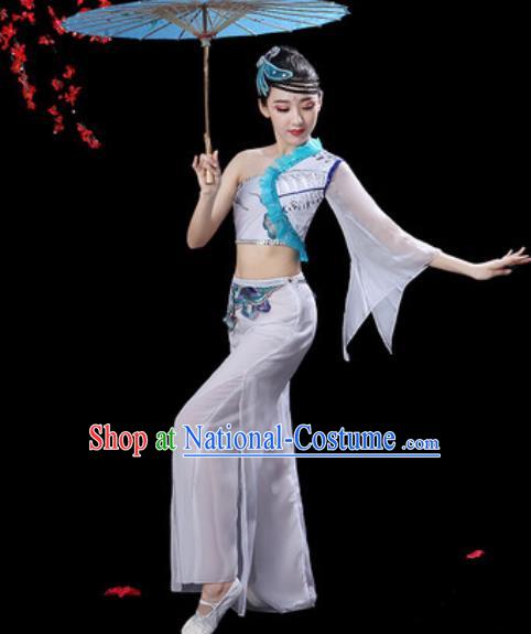 Traditional Chinese Folk Dance Single Sleeve Costumes Fan Dance Yangko Dance White Clothing for Women