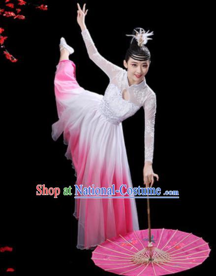 Chinese Classical Dance Chorus Pink Dress Traditional Umbrella Dance Fan Dance Costumes for Women