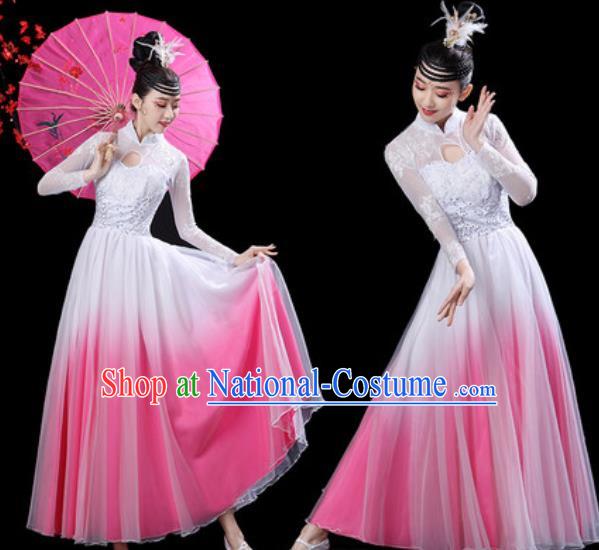 Chinese Classical Dance Chorus Pink Dress Traditional Umbrella Dance Fan Dance Costumes for Women