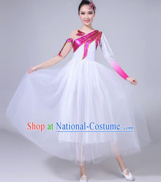 Top Grade Chorus Stage Show Costumes Group Dance Modern Dance White Veil Dress for Women