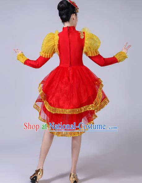 Traditional Chinese Folk Dance Drum Dance Costumes Fan Dance Yangko Dance Red Dress for Women