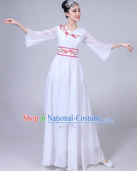 Chinese Classical Dance White Dress Traditional Chorus Umbrella Dance Fan Dance Costumes for Women