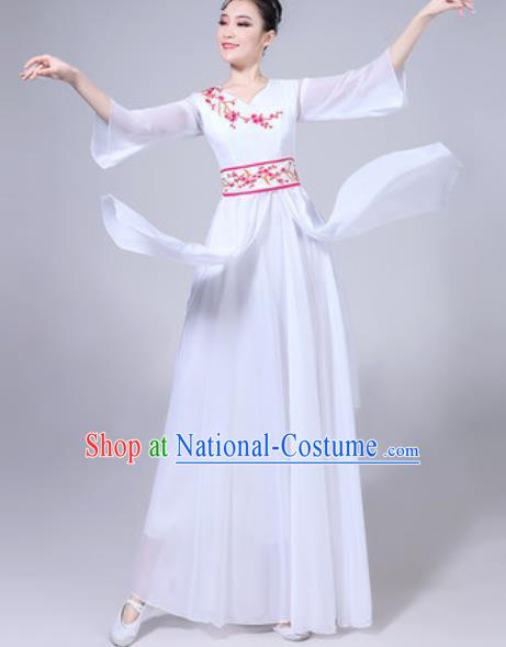 Chinese Classical Dance White Dress Traditional Chorus Umbrella Dance Fan Dance Costumes for Women