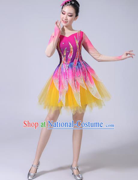 Top Grade Modern Dance Stage Show Costumes Chorus Group Dance Rosy Dress for Women