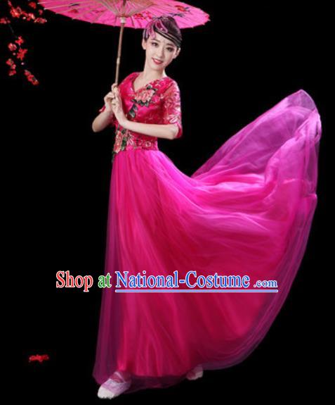 Professional Modern Dance Stage Show Costumes Chorus Group Dance Rosy Dress for Women