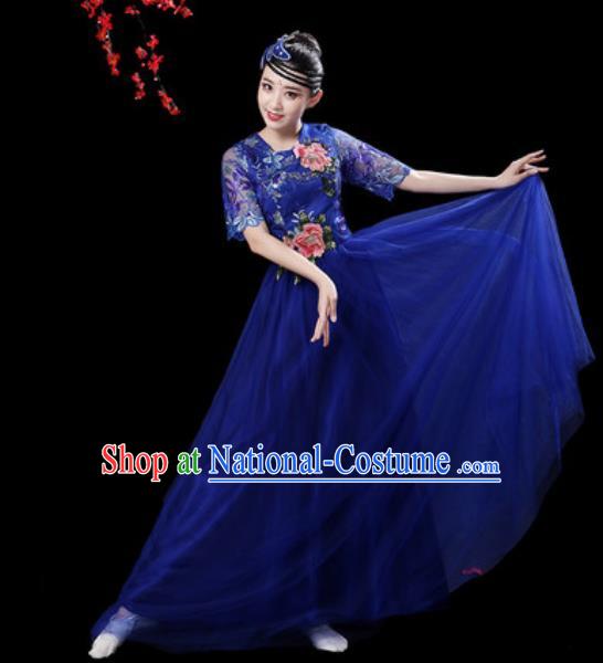 Professional Modern Dance Stage Show Costumes Chorus Group Dance Royalblue Dress for Women