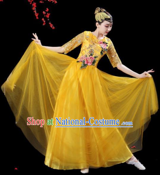 Professional Modern Dance Stage Show Costumes Chorus Group Dance Yellow Dress for Women