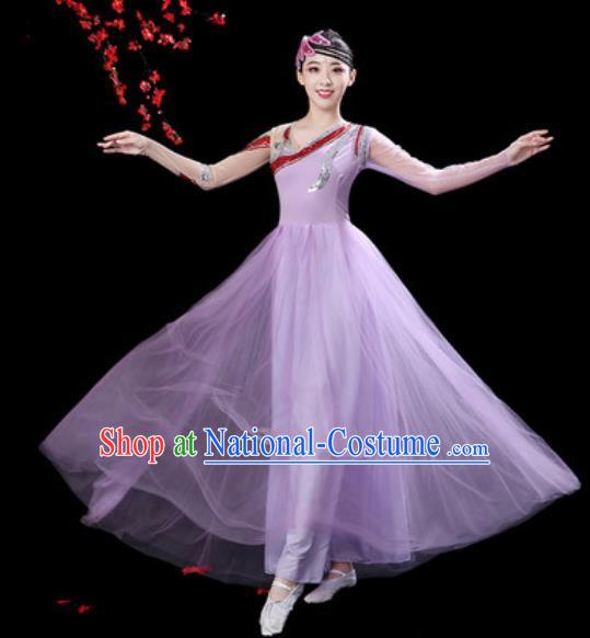 Professional Modern Dance Costumes Stage Show Chorus Group Dance Lilac Dress for Women