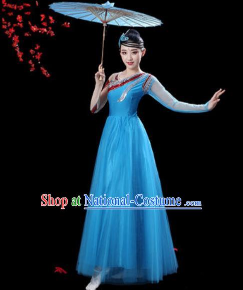 Professional Modern Dance Costumes Stage Show Chorus Group Dance Blue Dress for Women