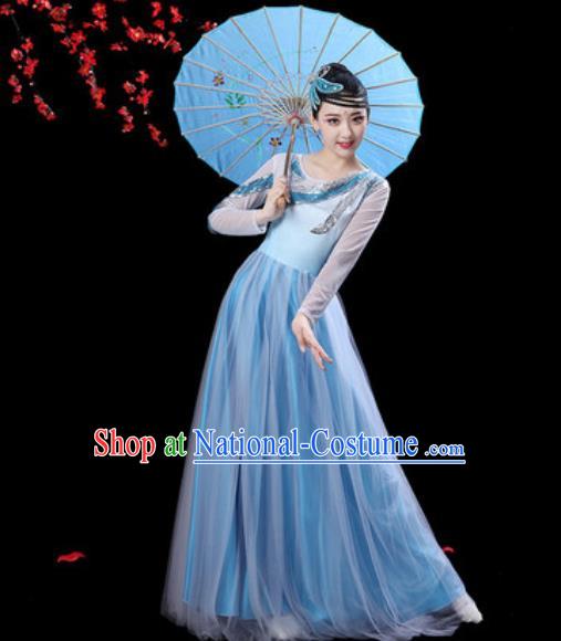 Professional Modern Dance Costumes Stage Show Chorus Group Dance Light Blue Dress for Women