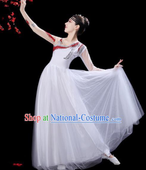 Professional Modern Dance Costumes Stage Show Chorus Group Dance White Dress for Women