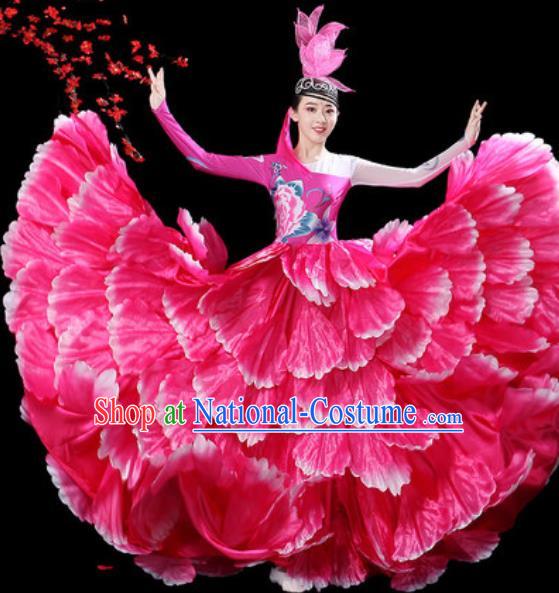 Top Grade Stage Show Group Dance Costumes Modern Dance Chorus Rosy Peony Dress for Women