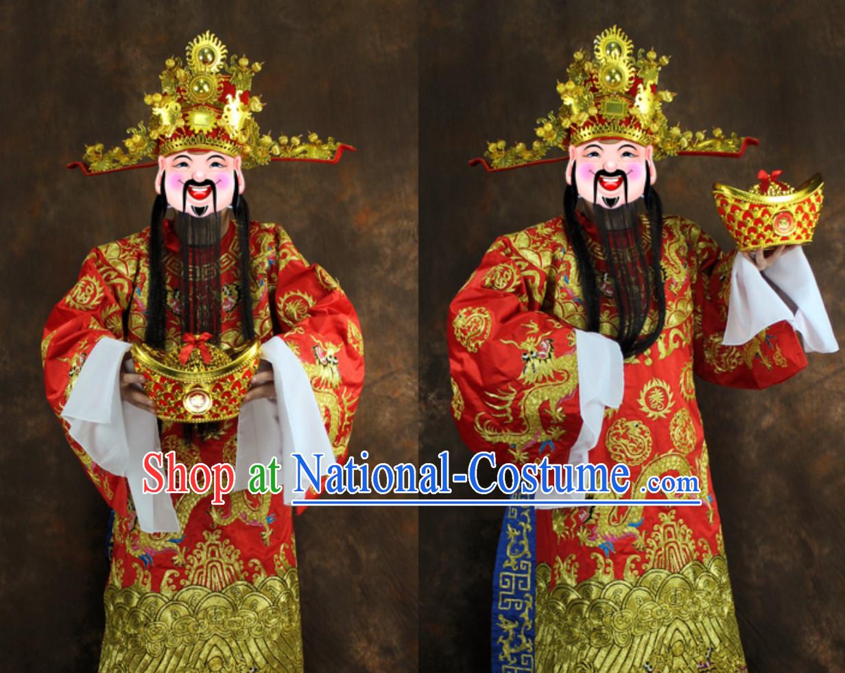 Chinese New Year Spring Festival Cai Shen Costumes and Hat Complete Set