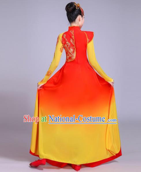 Chinese Classical Dance Costumes Traditional Group Dance Umbrella Dance Red Dress for Women