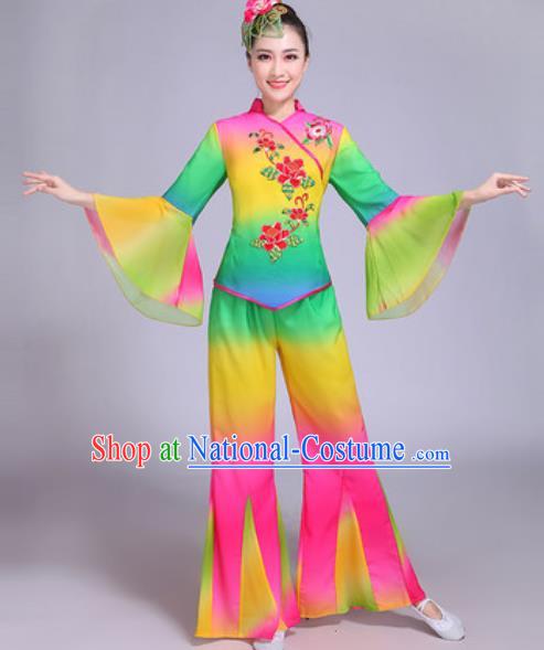 Chinese Traditional Yangko Dance Group Dance Colorful Costumes Folk Dance Fan Dance Clothing for Women