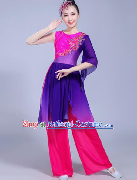 Chinese Traditional Yangko Dance Costumes Folk Dance Fan Dance Purple Clothing for Women