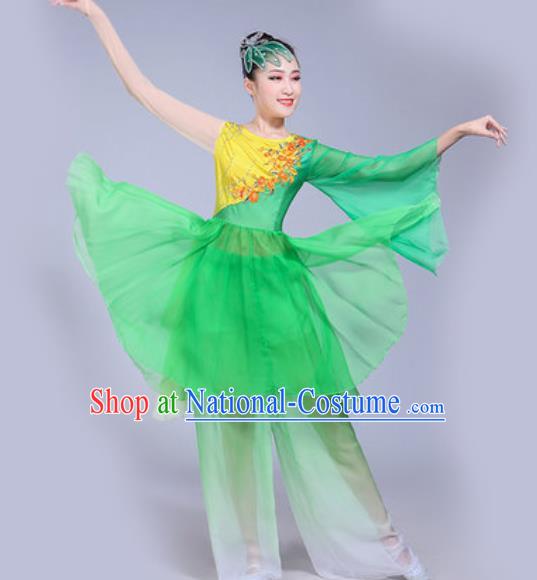 Chinese Traditional Yangko Dance Green Costumes Folk Dance Fan Dance Clothing for Women