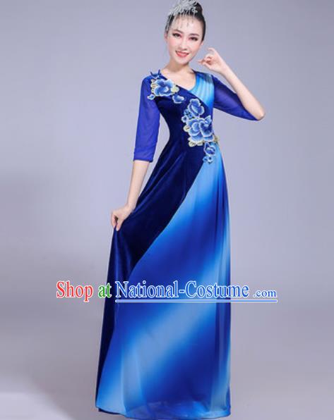 Professional Modern Dance Opening Dance Royalblue Dress Stage Show Chorus Costumes for Women